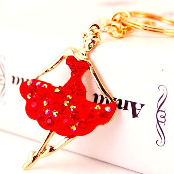 HOT PINK RHINESTONE DANCING LADY 2.5" WITH TOTAL 5" KEYCHAIN WITH 2 CLIPS - Picture 1 of 1